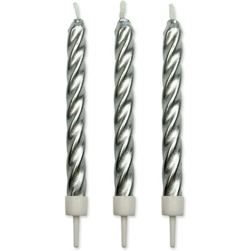 Wilton Twist Candles With Holders 10 Pack - Silver image number 0
